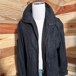 Zara Leather Genuine Leather Jacket with removable faux fur collar.